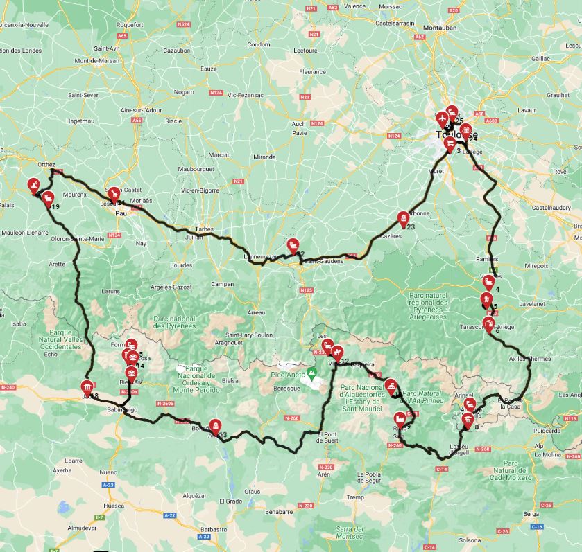 Map for Toulouse Round Trip - The Pyrenean Explorer